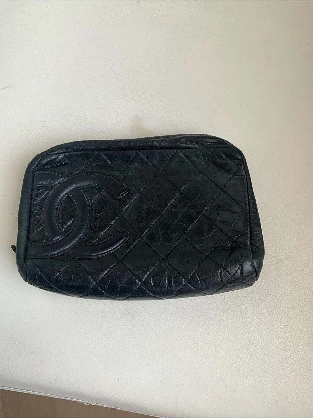 CHANEL Aged Calfskin Quilted Cambon Cosmetic Case Black